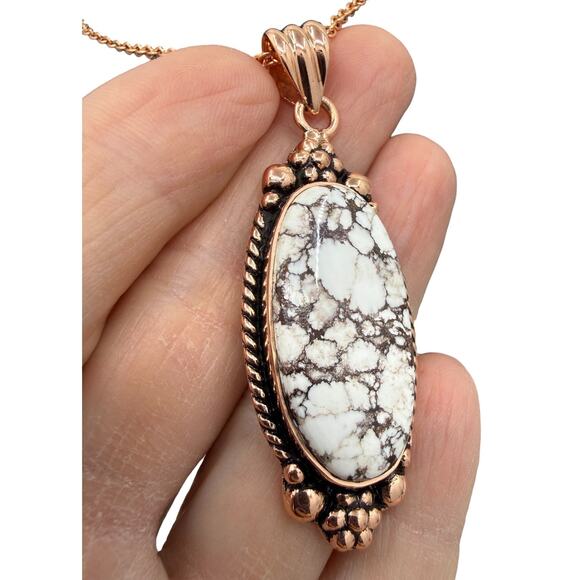 Natural White Horse Jasper Copper Pendant 22 inch Necklace Handmade Artisan - Picture 4 of 8